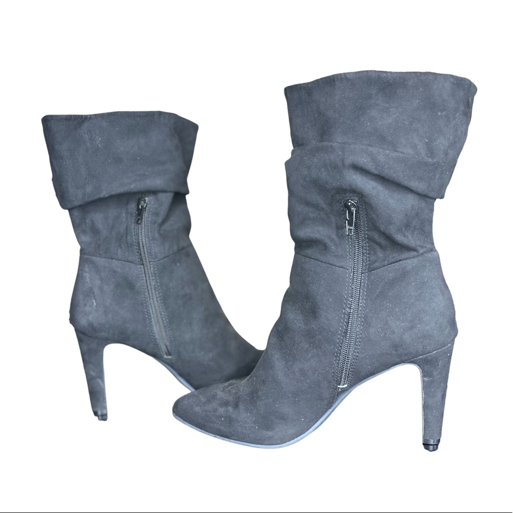 Women Faux Suede Ruched Chunky Heeled Boots